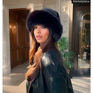 NEW Mongolian Fluffy Furry Black Faux Fur Luxury Ear Coverage Bucket Beanie Hat
